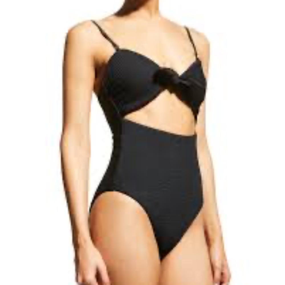Veronica Beard Bethany Cut Out Black Bathing Suite NWT